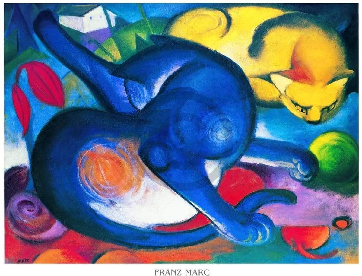 PGM Kunstdruk Franz Marc - Zwei Katzen blau und gelb 70x50cm Divers