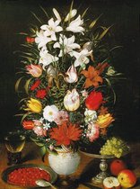 Pieter D, J, Brueghel - Vaso ornato di fiori Kunstdruk 60x80cm