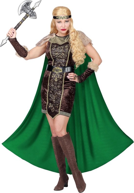 WIDMANN - Viking kostuum met groene cape voor vrouwen - M
