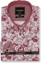 Heren Overhemd - Slim Fit - Luxury Paisley - Rood - Maat XL
