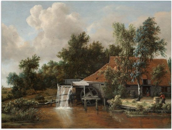 Poster – Oude Meesters - Een watermolen, Meindert Hobbema, ca. 1664 - 40x30cm Foto op Posterpapier