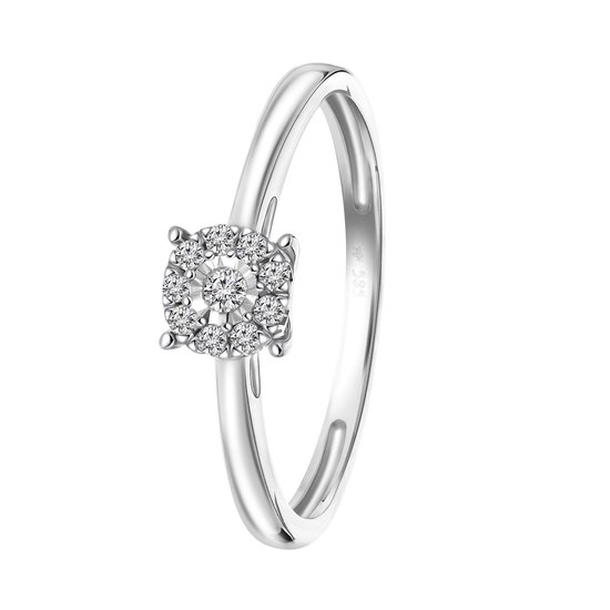 Lucardi Dames Ring met 10 diamanten 0,08ct - Ring - Cadeau - 14 Karaat Goud