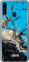Samsung Galaxy A20s Hoesje Transparant TPU Case - Blue meets Dark Marble #ffffff