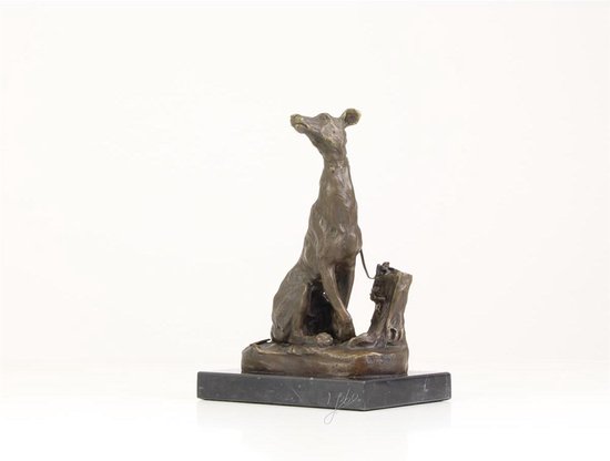 Zittende Windhond - Bronzen beeldje - Sculptuur - 18 cm hoog