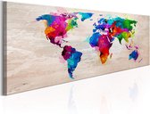 Artgeist World Map Finesse of Colours Canvas Schilderij - 120x40cm