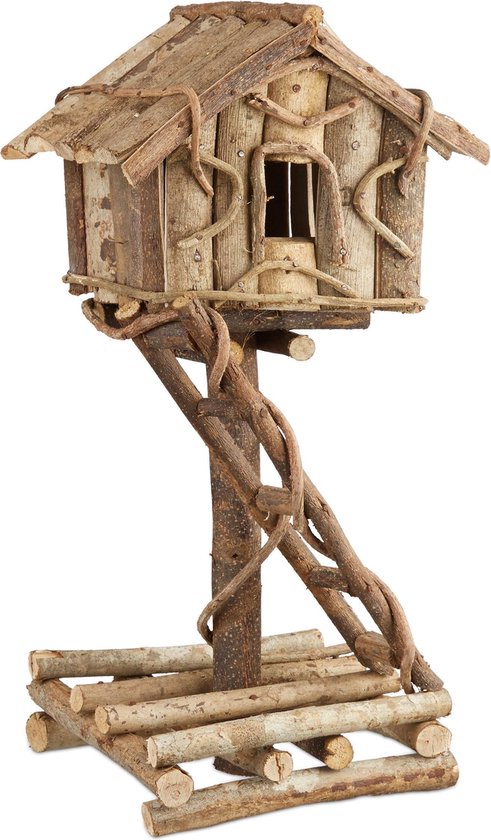 ader Sluit een verzekering af verwarring Relaxdays vogelhuisje staand - decoratief vogelvoederhuisje met ladder -  handgemaakt hout | bol.com