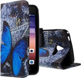 Huawei Ascend Y550 duurzaam Hoesje Vlinder Blauw met vakjes