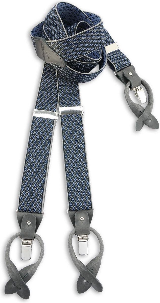 Sir Redman - luxe bretels - 100% made in NL, - Don Diamond - donkerblauw / lichtblauw / grijs