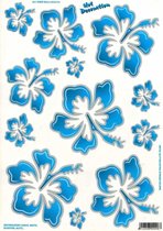Fietsstickers Hawaiiaanse Bloemen Blauw Groot 34 X 24 cm