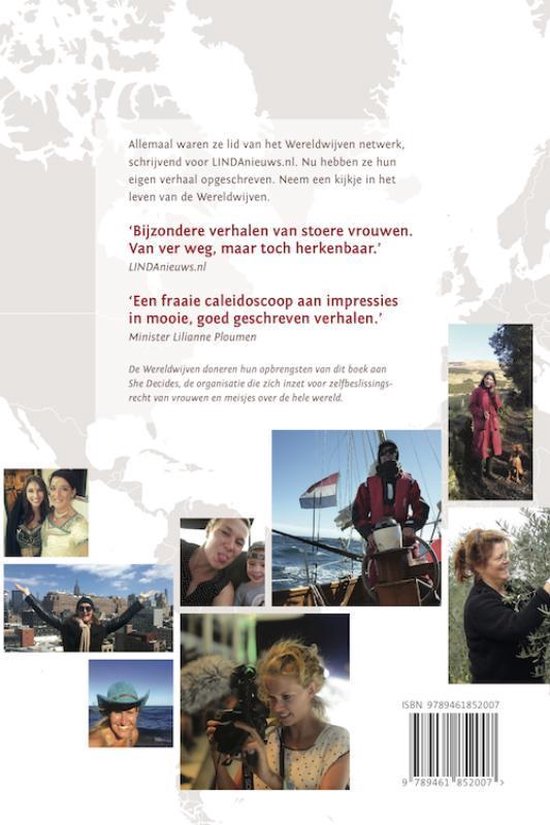 Collage van foto's van vrouwen, sommigen met tekst, een met een landkaart op de achtergrond.