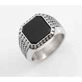 Twice As Nice Ring in edelstaal, zwarte vierkant agaat, staal/zwart 62