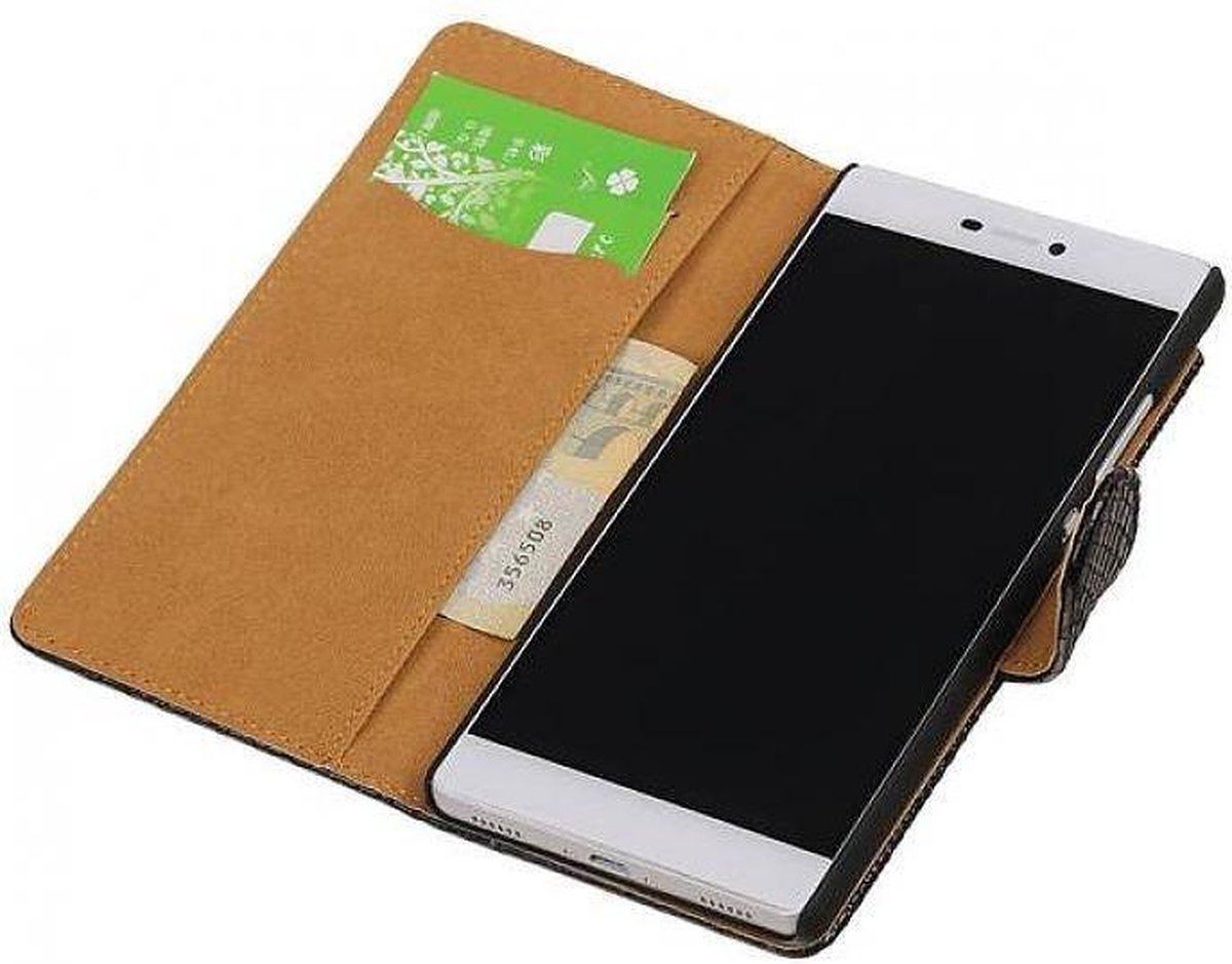 Snake Bookstyle Wallet Case Hoesje - Geschikt voor Huawei P8 Zwart