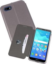 Slim Folio Case - Book Case Telefoonhoesje - Folio Flip Hoesje - Geschikt voor Huawei Y5 Lite / Y5 Prime 2018 - Grijs