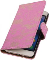 Lace Bookstyle Wallet Case Hoesjes Geschikt voor Samsung Galaxy Note 4 N910F Roze