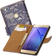 Bloem Bookstyle Hoesje - Wallet Case Telefoonhoesjes - Geschikt voor Huawei P8 Lite 2017 Blauw