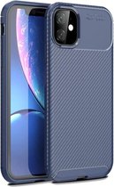 Apple iPhone 12 / 12 Pro Hoesje Siliconen Carbon Back Cover Blauw