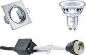 LED Spot Set - GU10 Fitting - Inbouw Vierkant - Glans Chroom - Kantelbaar 80mm - Philips - CorePro 830 36D - 3.5W - Warm Wit 3000K - BES LED