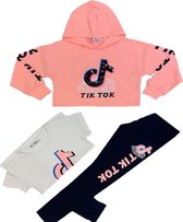 meisjes 3-delig tiktok crop-top loungewear set | trainingspak | roze | maat 10  JAAR GF161