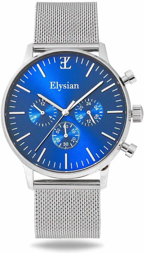 Montres Elysian pour homme - Argent - Maille - Acier inoxydable - Étanche 5 Bar - Glas saphir anti-rayures - Chronographe - Ø 43mm - Montre homme - Cadeau pour homme