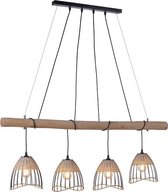 Paul Neuhaus treccia - Landelijke Hanglamp eettafel voor boven de eettafel | in eetkamer - 4 lichts - L 120 cm - Zwart - Woonkamer | Slaapkamer | Keuken