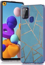 iMoshion Design voor de Samsung Galaxy A21s hoesje - Grafisch Koper - Blauw / Goud