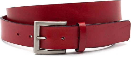 JV Belts Sportieve rode jeansriem - heren en dames riem - 3.5 cm breed - Rood - Echt Leer - Taille: 105cm - Totale lengte riem: 120cm