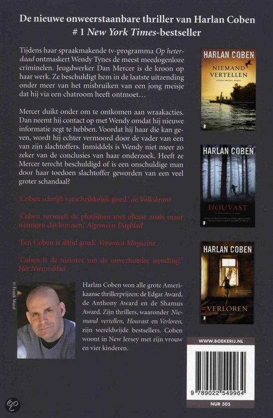 Boekcover met de titel 'Verzoeking' van Harlan Coben. Een meisje staat op een bospad.