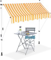 Relaxdays markies verstelbaar - klem-zonwering - zonnescherm balkon zonder boren geel-wit - 200 x 120 cm