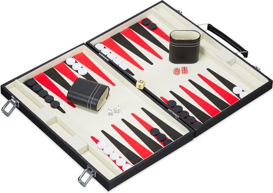 Bordspel: Relaxdays backgammon koffer - bordspel - Tric Track - strategiespel - triktrak - zwart, van het merk Relaxdays
