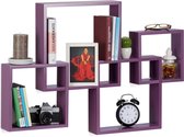 Relaxdays wandplank 4er set - boekenplank - wandboard - MDF - zwevend - hout - wandbox - violet