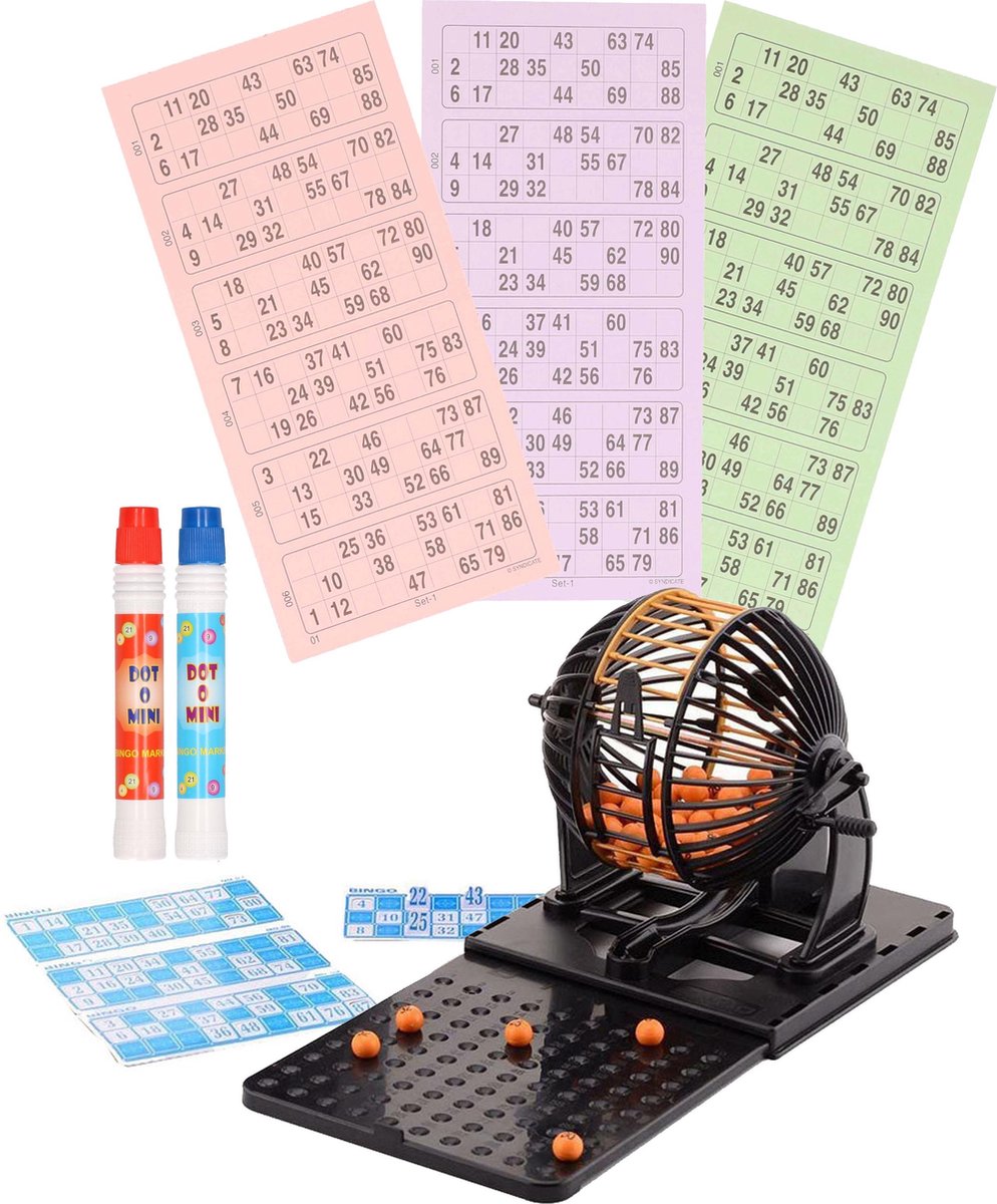 Bingo spel zwart/oranje complete set nummers 1-90 molen, 148x bingokaarten en | bol.com