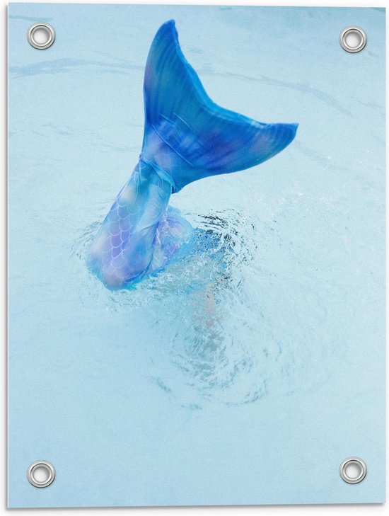 Tuinposter – Blauwe Zeemeermin staart in het Water - 30x40cm Foto op Tuinposter  (wanddecoratie voor buiten en binnen)
