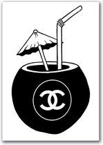 Canvas Experts Schilderij Doek Met Exclusief Zwart Wit Chanel Kokosnoot Maat 60x90CM *ALLEEN DOEK MET WITTE RANDEN* Wanddecoratie | Poster | Wall Art | Canvas Doek |muur Decoratie