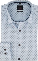 OLYMP Level 5 Body Fit overhemd mouwlengte 7 - bruin met wit mini dessin (contrast) - Strijkvriendelijk - Boordmaat: 39