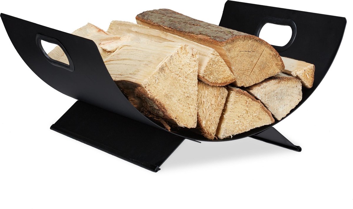 Relaxdays houtmand haardhout metaal houtopslag voor binnen mand brandhout zwart
