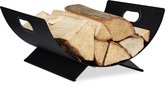 Relaxdays houtmand haardhout metaal - houtopslag voor binnen - mand brandhout - zwart