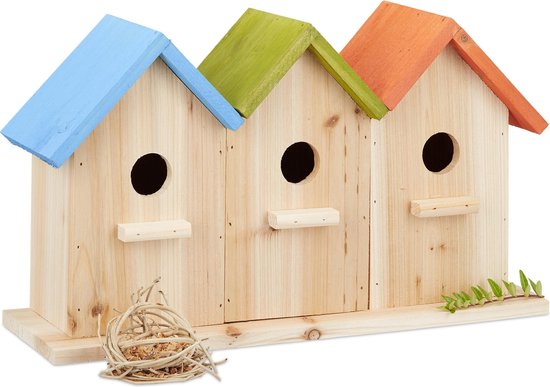 Knorretje Dankzegging strottenhoofd Relaxdays kleurrijke vogelhuisjes - decoratie - vogelhuis hout - kleine  vogelhuizen balkon | bol.com
