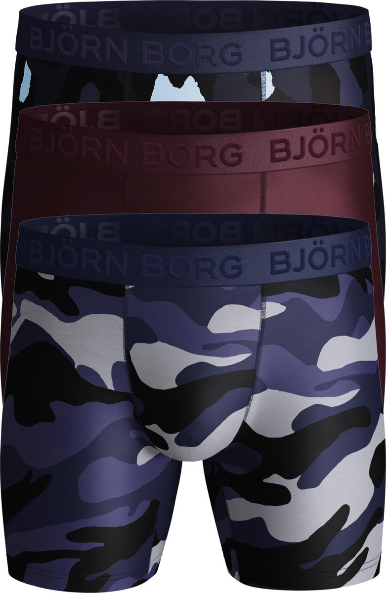 Björn Borg Boxers Performance microfiber - 3-pack camo en bordeaux - Maat: M