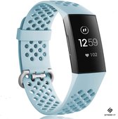 Siliconen Smartwatch bandje - Geschikt voor  Fitbit Charge 3 siliconen bandje met gaatjes - mint - Maat: S - Strap-it Horlogeband / Polsband / Armband