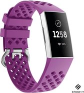 Siliconen Smartwatch bandje - Geschikt voor  Fitbit Charge 3 siliconen bandje met gaatjes - donkerpaars - Maat: L - Strap-it Horlogeband / Polsband / Armband
