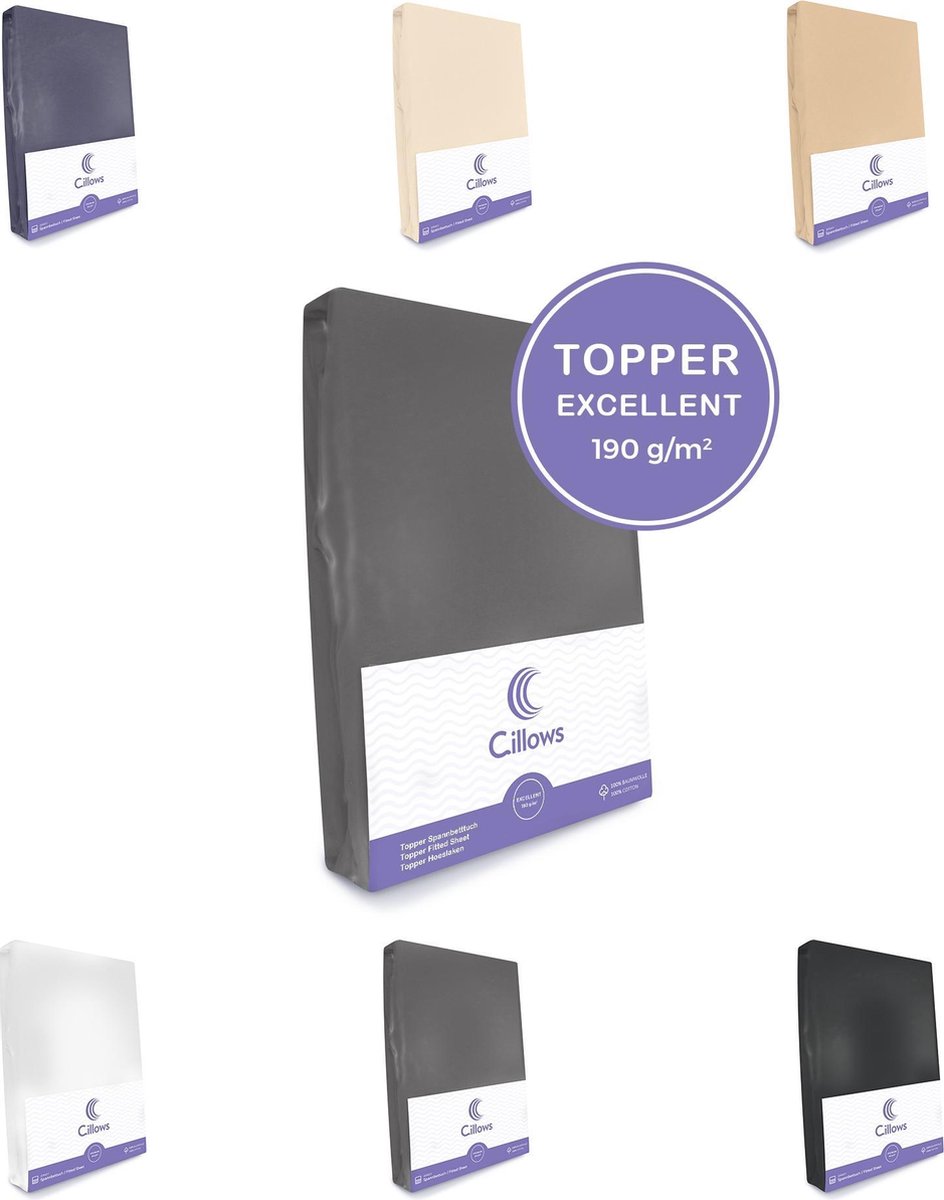 Cillows Excellent Jersey Hoeslaken voor Topper - 200x220 cm - (tot 5/12 cm hoogte) – Donker Grijs