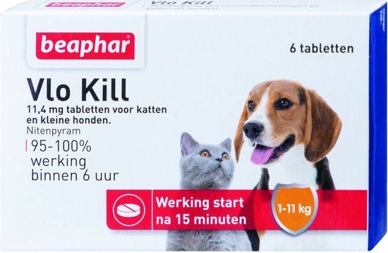 Beaphar Vlo Kill - Kleine Hond/Kat - Tot 11 Kg - 6 Tabletten