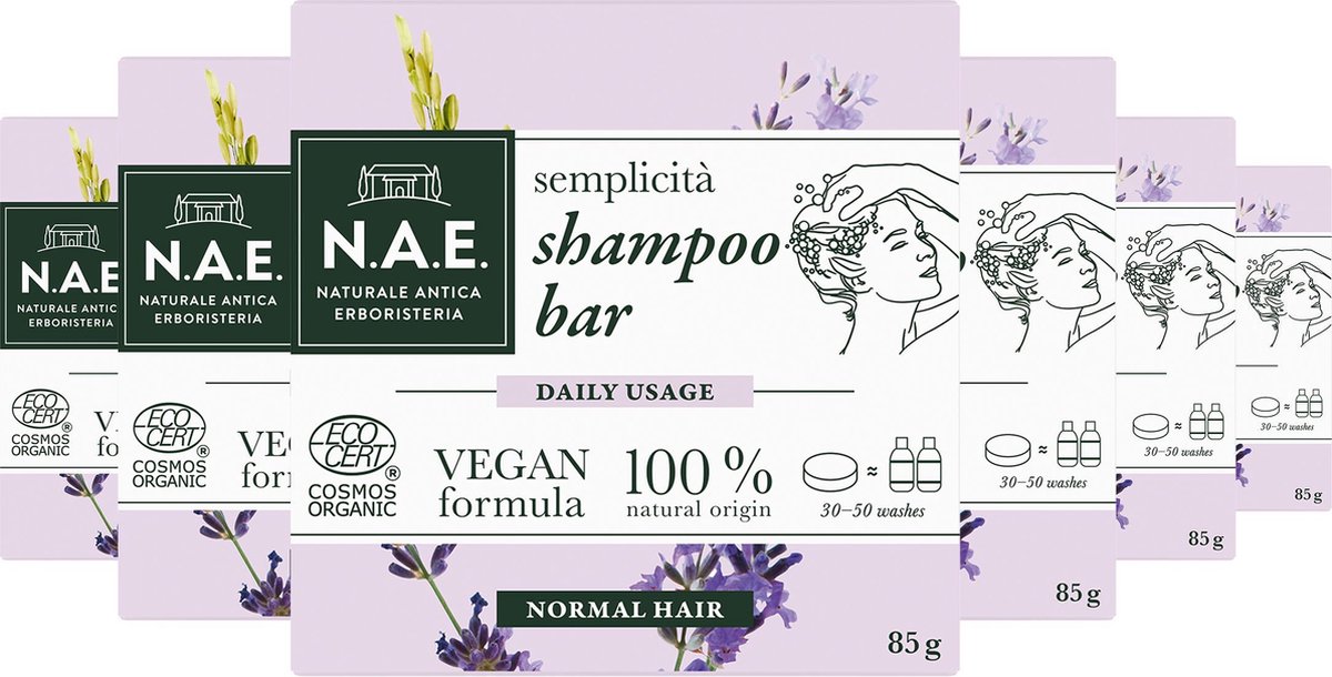 N.A.E. Semplicità Shampoo Bar Daily Usage - Normal Hair Vegan 6x 85g - Voordeelverpakking