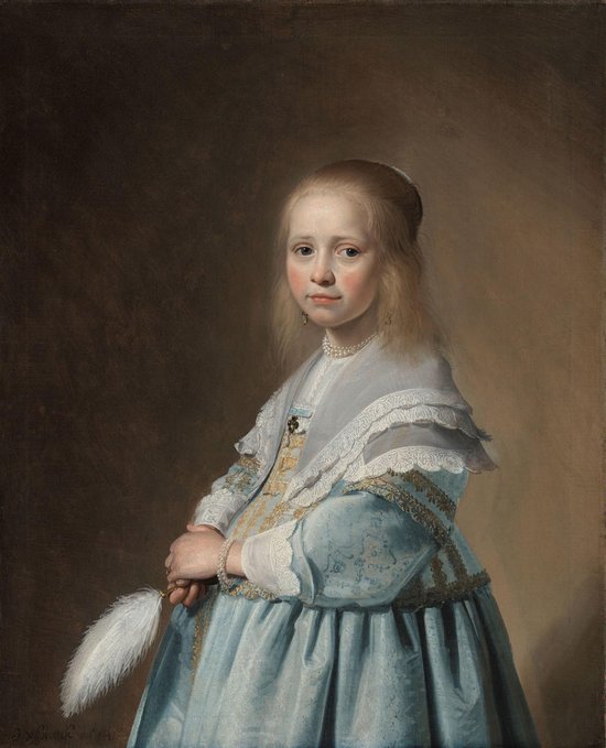 Schilderij - Johannes Cornelisz. Verspronck, Portret van een meisje in het blauw, 1641, 80x100cm