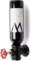 Decopatent® Wand Wijnrek - Metaal - Voor 1 Wijnfles en Fictieve Draai knop - Flessenrek - Muur Wijnflesrek - Wijnrekje - Zwart