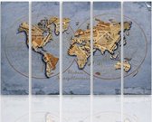 Schilderij De krant op wereldkaart, vijfluik, XXL, 4 maten