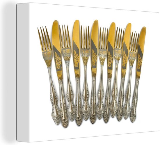 bol.com | Een set van vorken en messen De messen en vorken zijn zilver met  goud gekleurd 80x60...