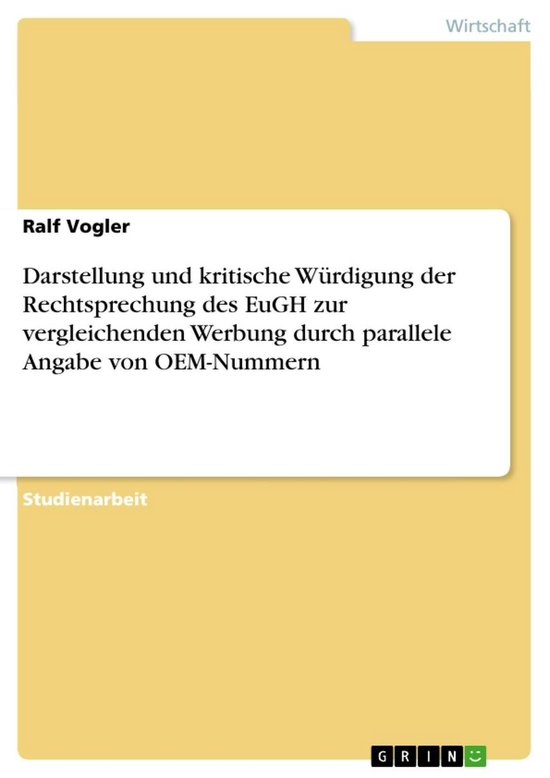 Darstellung und kritische Würdigung der Rechtsprechung des  ... - cover