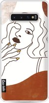 Casetastic Samsung Galaxy S10 Plus Hoesje - Softcover Hoesje met Design - Line Art Woman Print