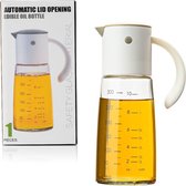 Decopatent® Oliefles met Automatische schenktuit - Oliekan Glas - Olie dispenser fles voor olijfolie - Navulbaar - 300 ML - Grijs